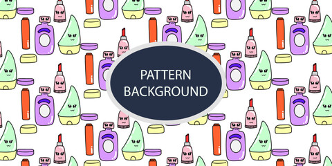 Set of comsmetic doodles pattern background design. textile, fabric, pattern