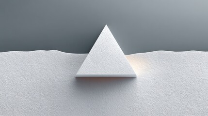 White Triangle Slicing Through Textured Black and White Surface