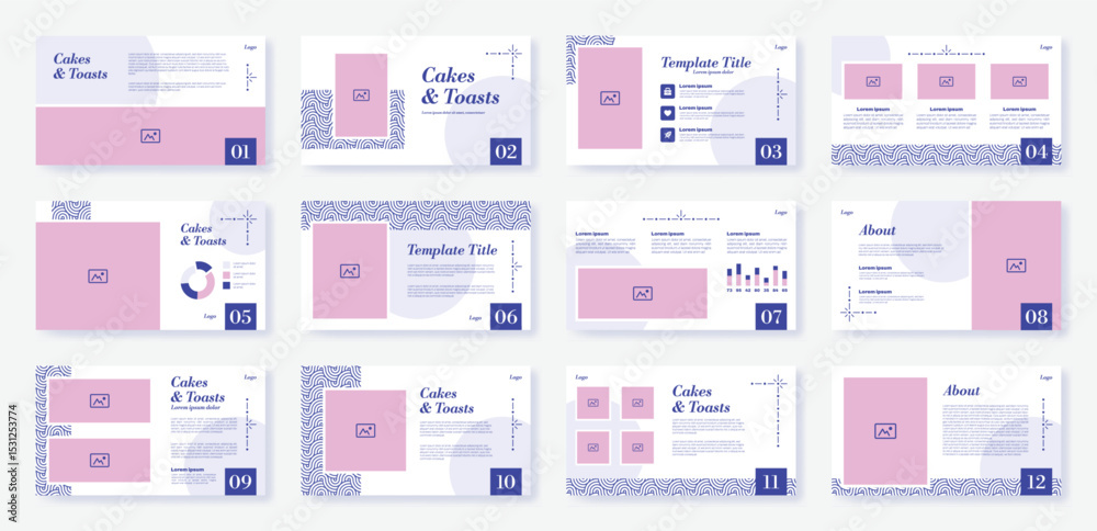 Aufkleber Ppt template. Present design brochure. Web slide layout and business flyer. Website banner. Company power point cover. Project report with text and infographic. Vector backgrounds set