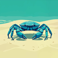 Blue crab walking on sandy beach