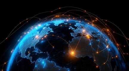 Obraz premium Global Network Connections Illuminating the Earth