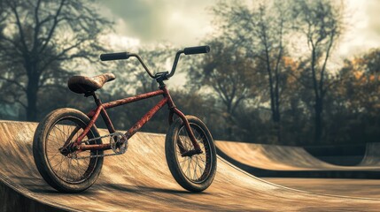 Obraz premium Rusty BMX Bike at Skatepark, Autumn Day