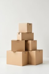 Obraz premium Stacked Cardboard Boxes Minimalist Packaging Delivery