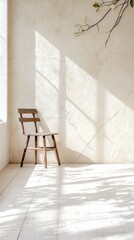 Wooden Chair in Sunlit Room with Beige Wall