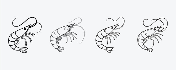 Shrimp Icon Set of Line Style Vector Illustration on White Background