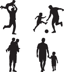 Father and child silhouettes engaging in various playful activities and enjoying moments together