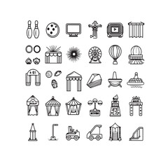 Amusement park icon set black and white illustrations