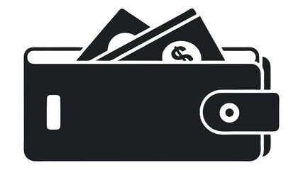 Wallet filled with cash: A sleek monochrome illustration of a wallet brimming with banknotes, symbolizing financial prosperity and abundance. Capturing themes of money, business, and banking.