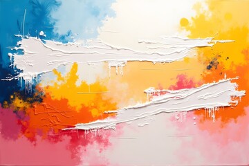 Colorful abstract acrylic painting with textured white strokes and splattered paint effect