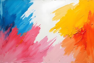 Colorful abstract painting with broad brushstrokes and textured paint on white background