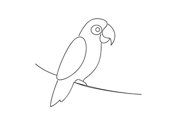 Simple line drawing of a parrot perched on a branch