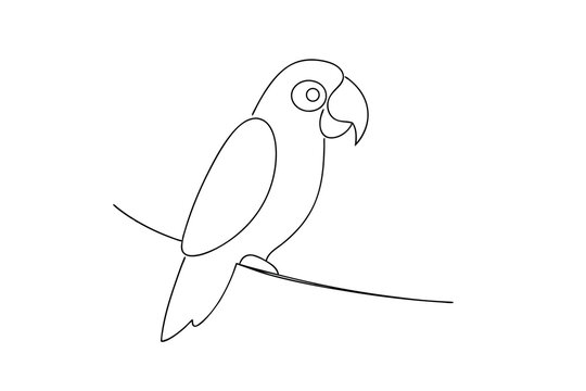 Simple line drawing of a parrot perched on a branch