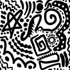Abstract Hand Drawing Aztec Bohemian Ethnic Traditional Geometric Shapes Seamless Vector Pattern Isolated Background