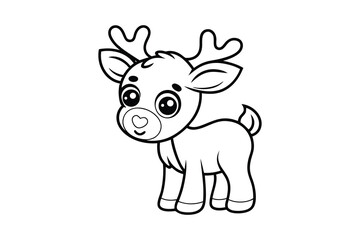 Adorable baby reindeer line drawing cute cartoon animal illustration