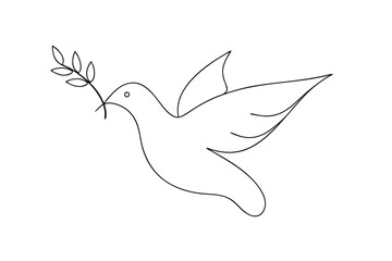 Simple line drawing dove peace branch hope symbol