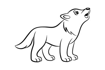 Cute cartoon wolf pup line drawing howling