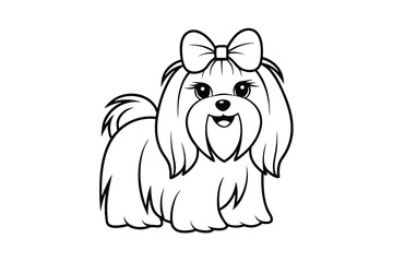 Adorable maltese dog line drawing cute puppy pet