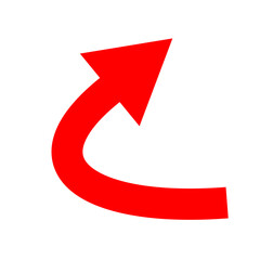 Red curved arrow pointing up and left on white background, symbolizing return, undo, or backward navigation in UI and graphic design.