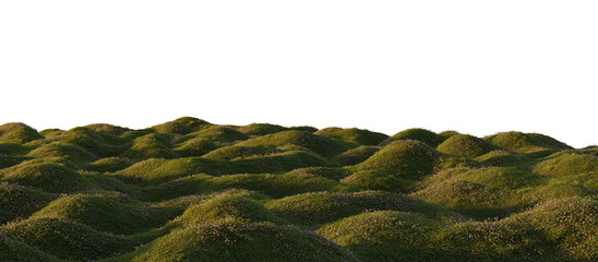 Hills with grass on a transparent background. 3D rendering.	
