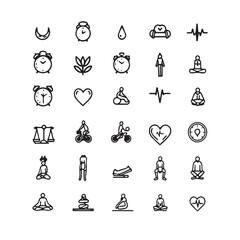 Wellness and fitness icon set black and white