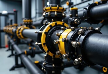 Obraz premium Industrial pipeline system with valves and fittings in a modern manufacturing facility