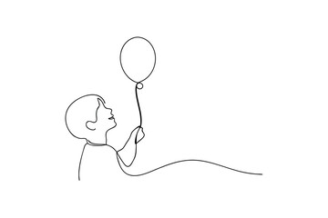 Child holding balloon simple line drawing illustration © Sanot
