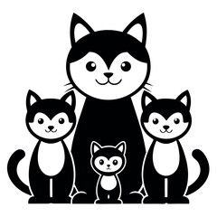 Cute Cartoon Family of Cats Silhouettes