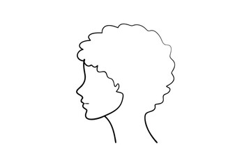 Simple line drawing of a woman's profile with curly hair