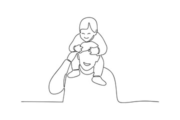 Happy father and child line drawing illustration