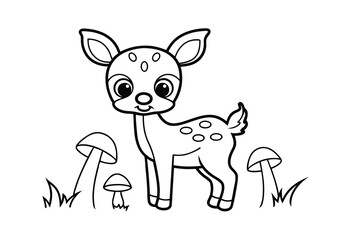 Adorable baby deer line drawing cute cartoon animal coloring page