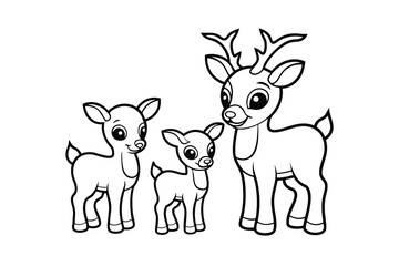 Adorable reindeer family line drawing cute cartoon illustration
