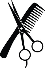 Hairdresser Scissors and Comb Silhouette Vector Icon