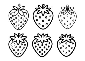 Six line art strawberry illustrations