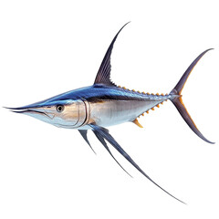 Swordfish displays its striking features while swimming in clear ocean waters during daylight hours