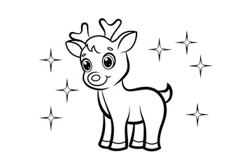 Adorable cartoon reindeer line drawing for kids coloring pages