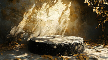 Rustic stone pedestal against a sun-drenched wall.