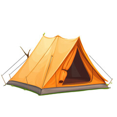 Bright orange camping tent set up in a serene outdoor environment during a sunny day