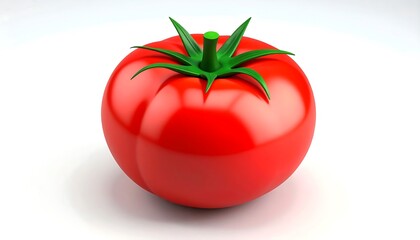 Stylized 3D Tomato with Green Stem on Pure White Background for Creative Design Use