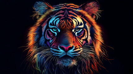 Vibrant multicolored tiger portrait.