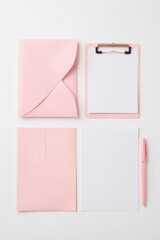 Pink Stationery Set Flat Lay Office Supplies Workspace