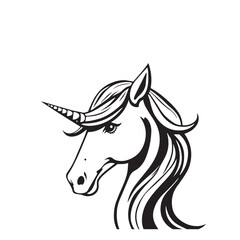 Elegant black and white unicorn head illustration