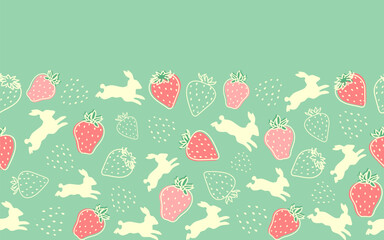 Summer Sweet Strawberry Fruit Bunny Seamless Border