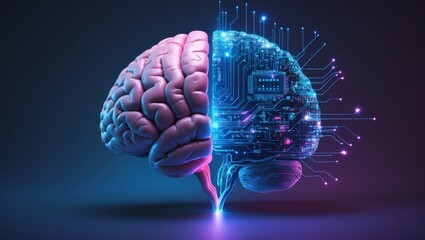 The human brain merging with digital circuitry, representing the future of AI and intelligence.