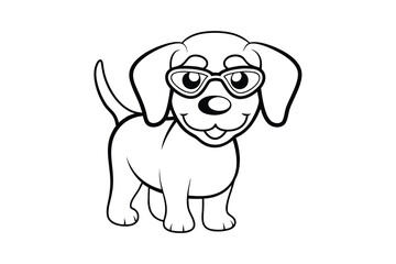 Adorable cartoon puppy dog line drawing wearing glasses