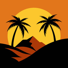 palm tree silhouette on sunset