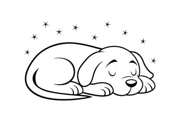 Adorable cartoon puppy sleeping sweet dreams line drawing