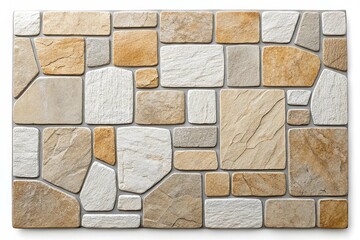 Fototapeta premium Textured Stone Tile Wall: Neutral Tones and Irregular Shapes on white background