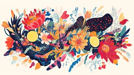 Obraz premium Vibrant Floral Symphony: A Kaleidoscope of Blooms and Citrus