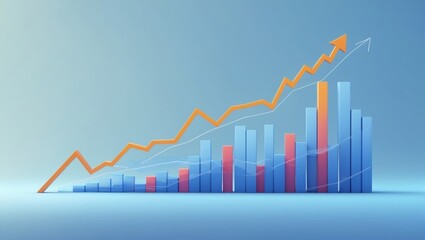The chart displays the growth of the stock market with rising bars and an upward-pointing arrow.