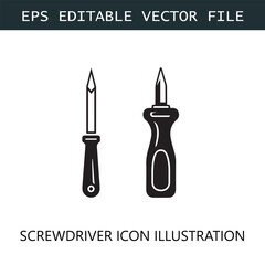 Screwdriver Icon Logo Vector Image in Black and White
